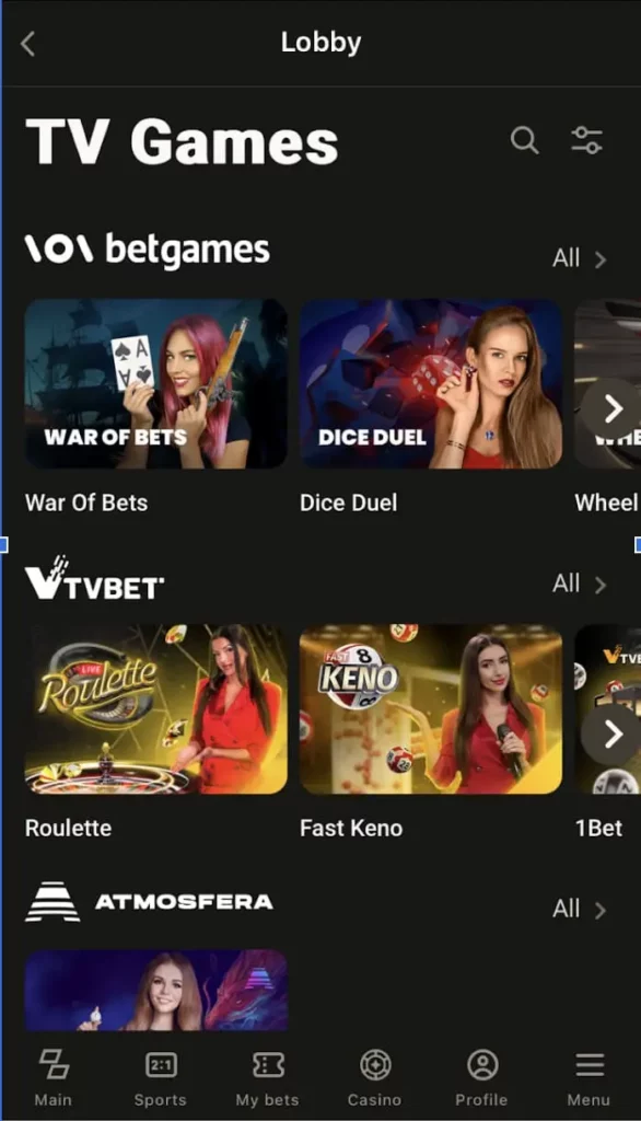 Parimatch App TV Games