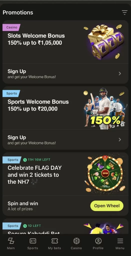 Parimatch App Promotions