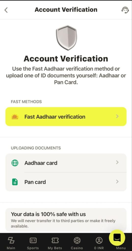 Verification of Parimatch Account