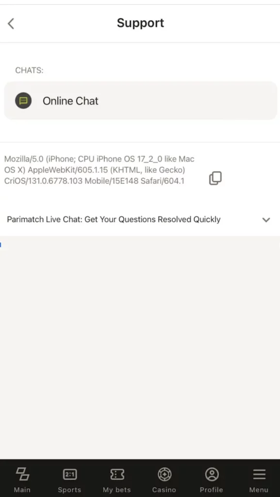 Parimatch App Support