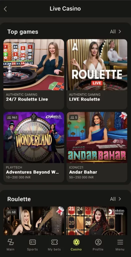 Parimatch App Live Casino