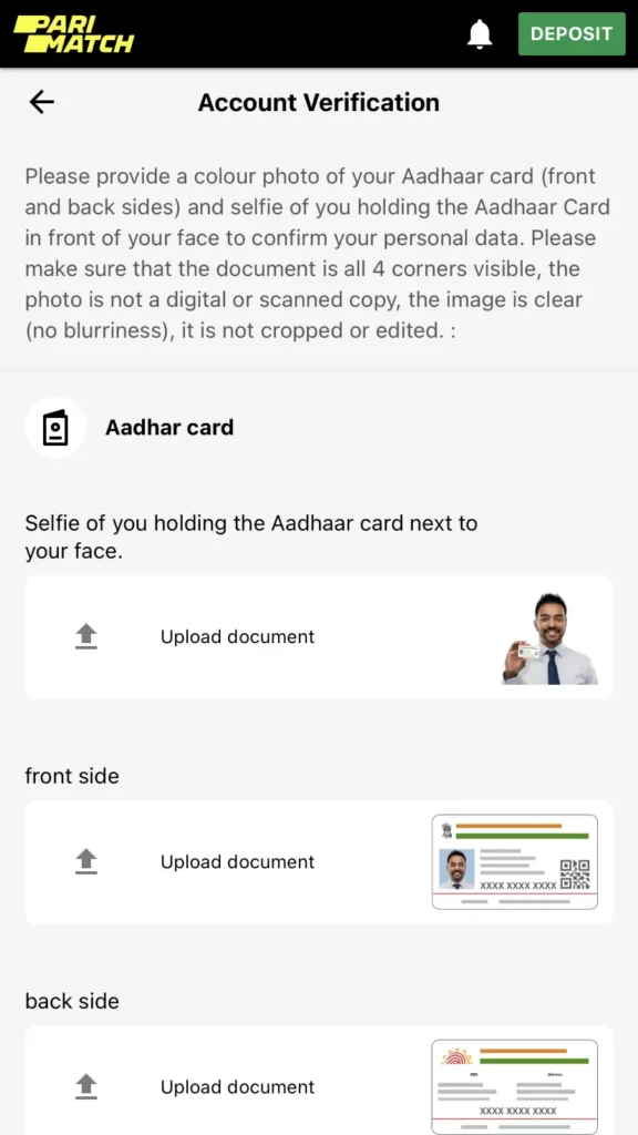 KYC with Parimatch app