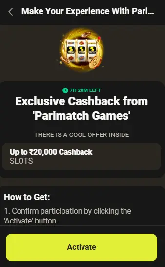 Activate slot bonus Parimatch app