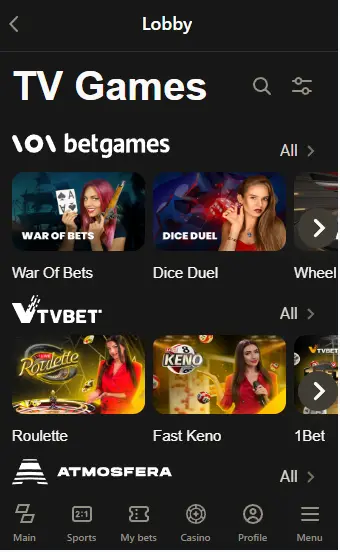 TV games Parimatch app