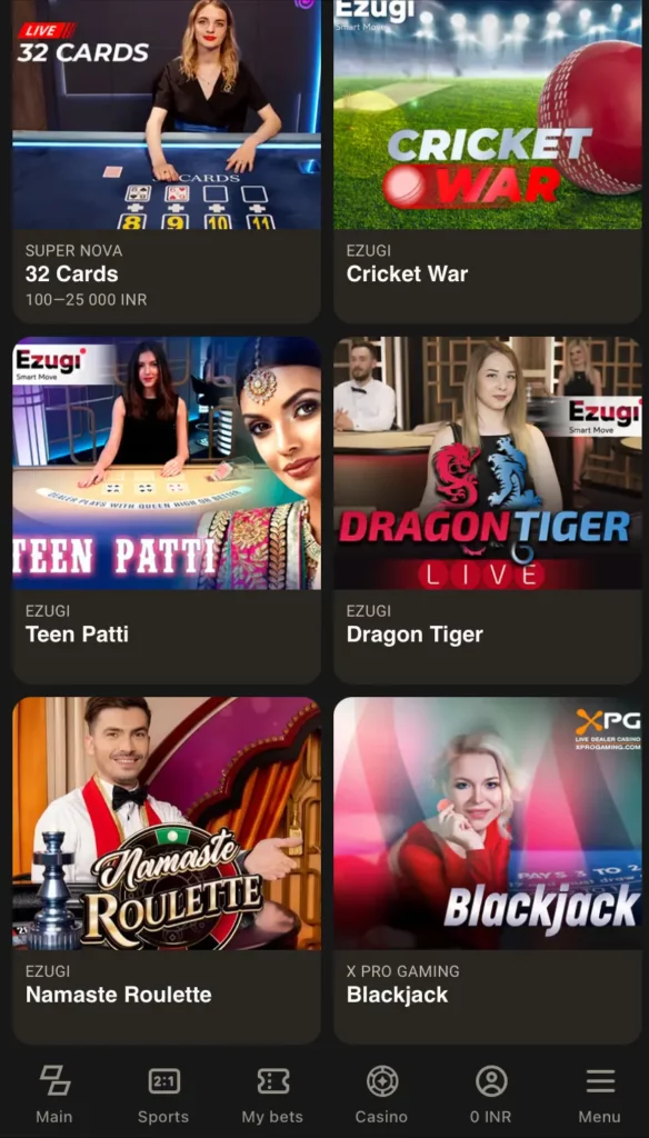 Live Casino games at Parimatch 