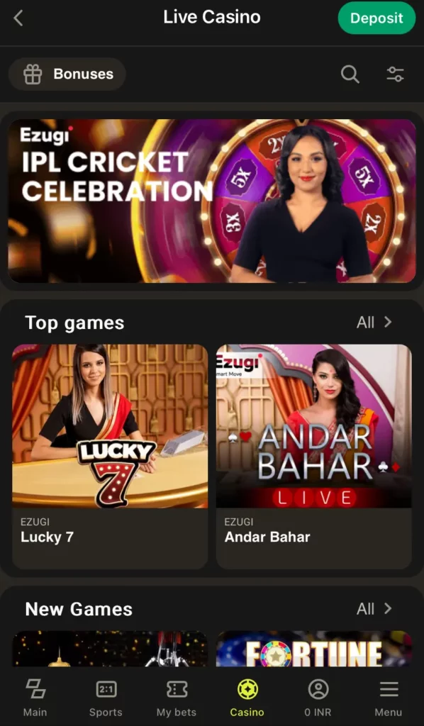 Play live casino game