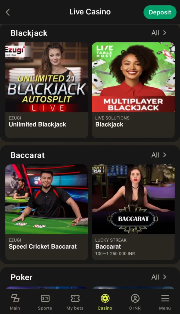 Balckjack at Parimatch India 