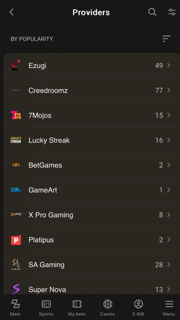 Live Casino Providers at Parimatch India