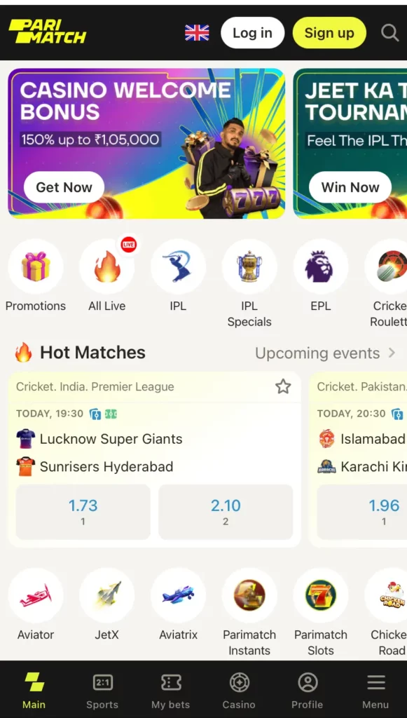 Log in to Parimatch India 