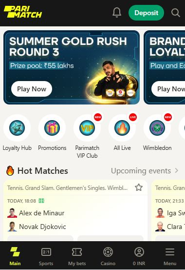 Parimatch app deposit