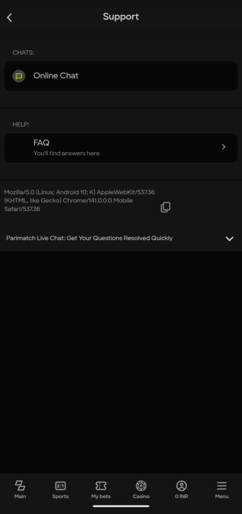 Parimatch Supportive Chat Support