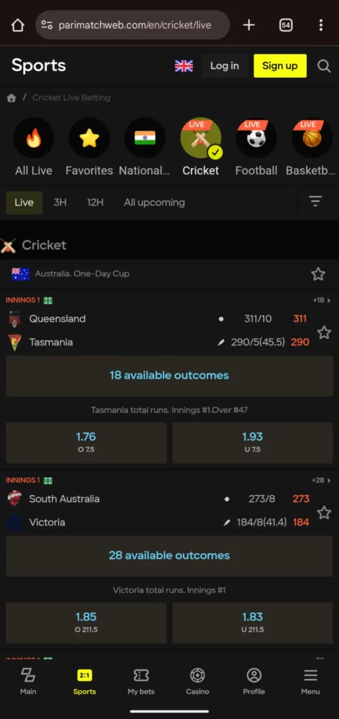 Parimatch Sports Betting Live Cricket